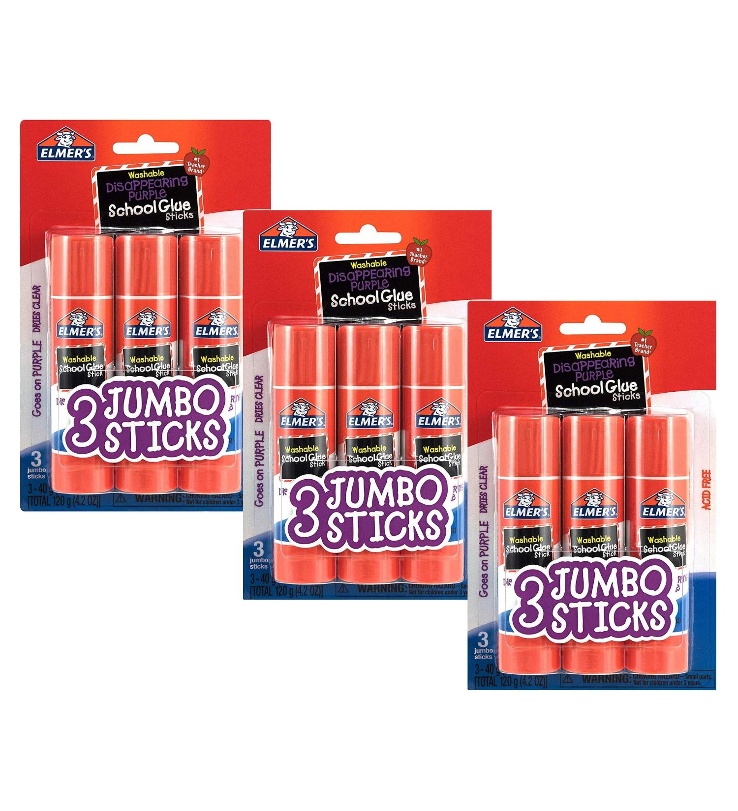 Elmers E579 Jumbo Disappearing Purple School Glue Stick 1.4 Ounce 3 Packs of 3 Sticks 9 Sticks Total - Buy Online on GoSupps.com
