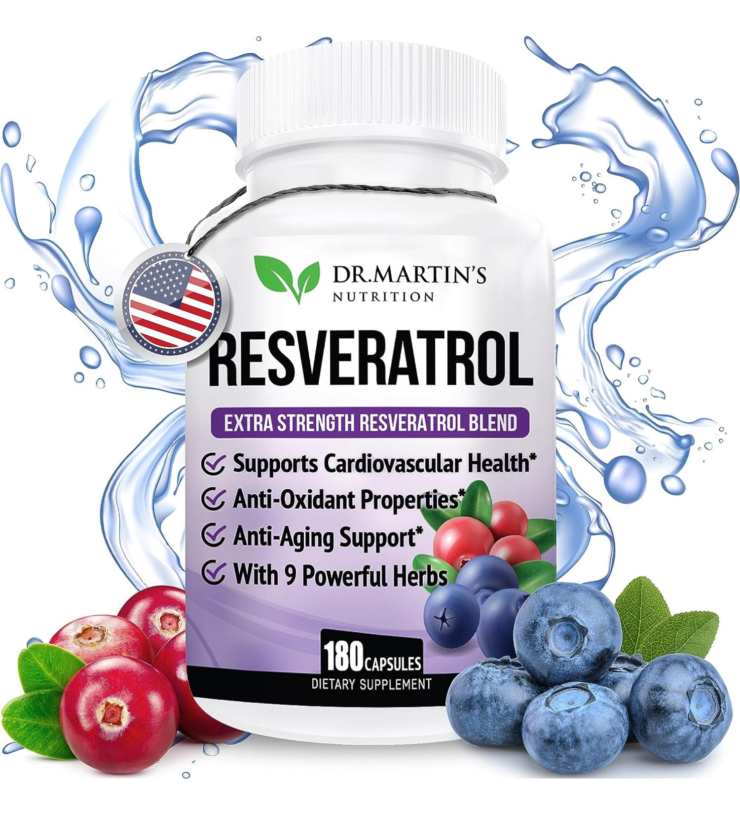 Extra Strength Resveratrol 1568mg - 180 Capsules | Antioxidant Supplement for Anti-Aging & Heart Health | Natural Trans-Resveratrol Pills for Immune System & Brain Function | 3 Months Supply - Buy Online on GoSupps.com