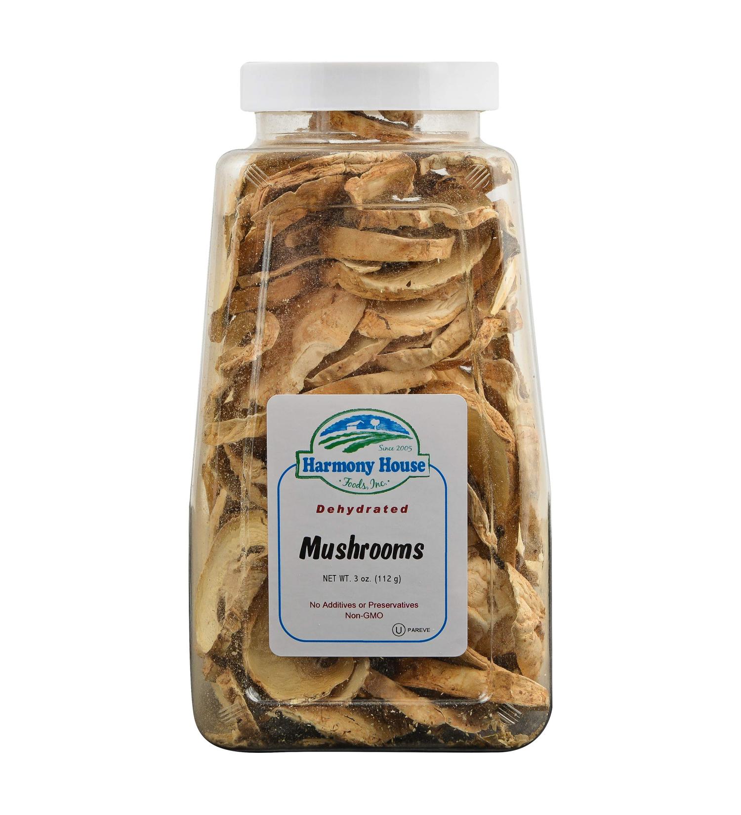 Harmony House Dried White Button Mushrooms - 3 oz Quart Jar for Cooking, Camping & Emergencies - Buy Online on GoSupps.com