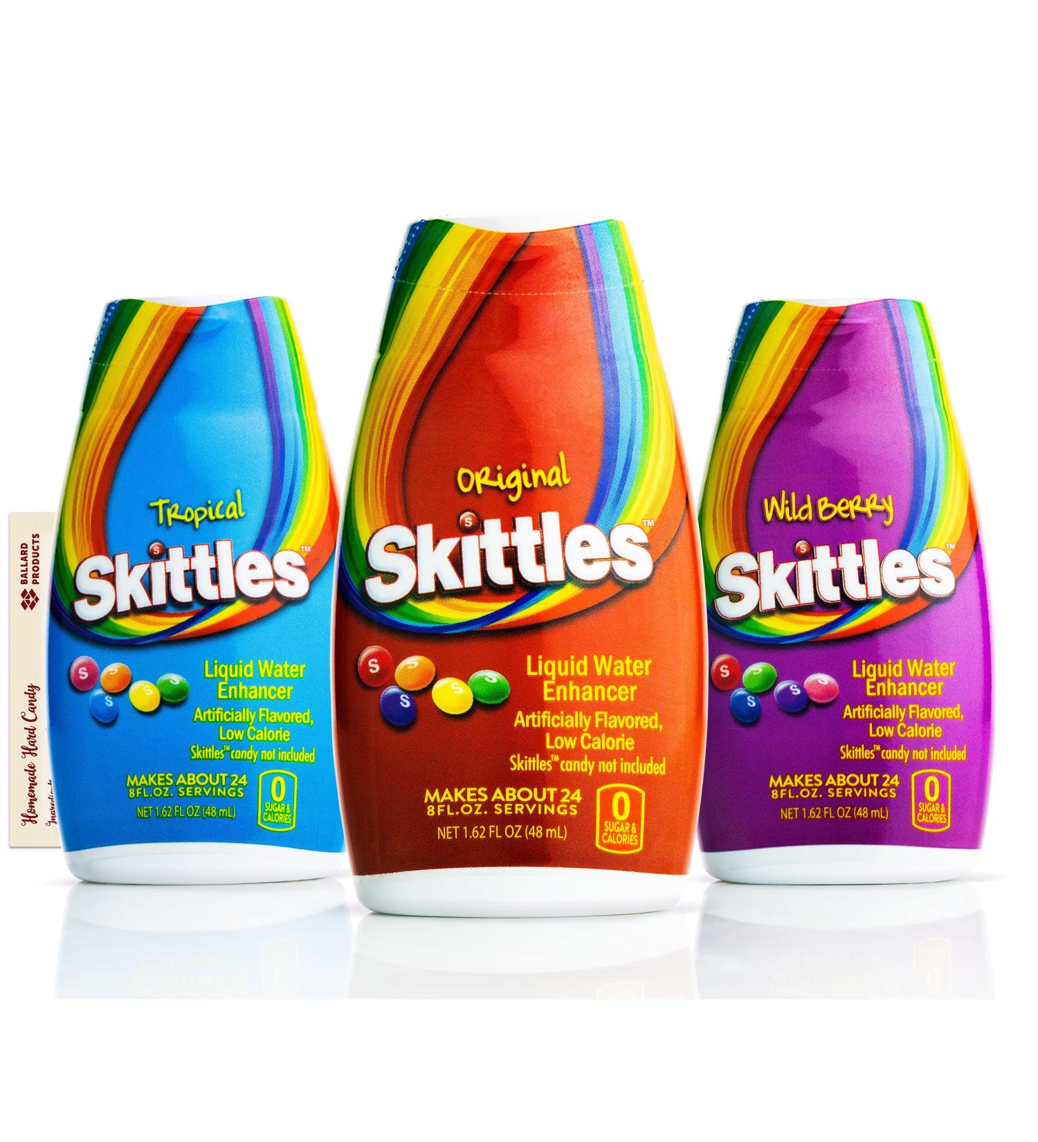 Skittles Liquid Water Enhancers Variety Pack - Original, Tropical, and Wild Berry Flavors - 3 Bottles - With Ballard Products Recipe Card - Buy Online on GoSupps.com