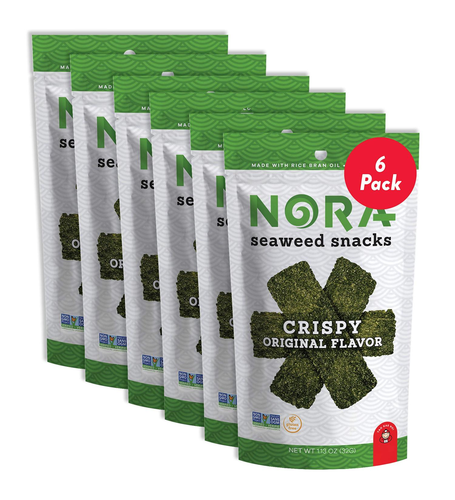 Nora Original Crispy Seaweed Snacks - Low-Carb Vegan Gluten-Free Non-GMO 6-Pack 1.13 oz - Buy Online on GoSupps.com