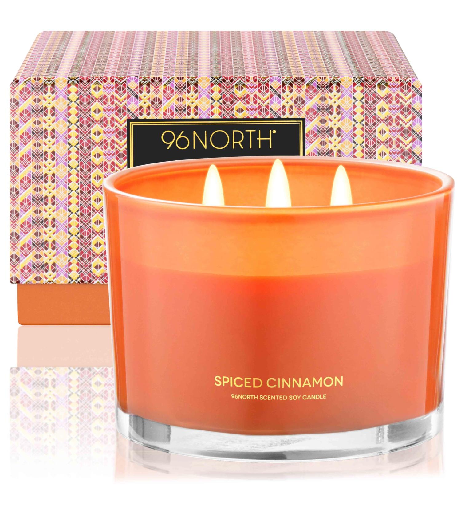 96NORTH Luxury Spiced Cinnamon 3 Wick Candle | 50 Hours Burn Time | 100% Natural Soy Wax | Aromatherapy Relaxation | Housewarming Gift - Buy Online on GoSupps.com