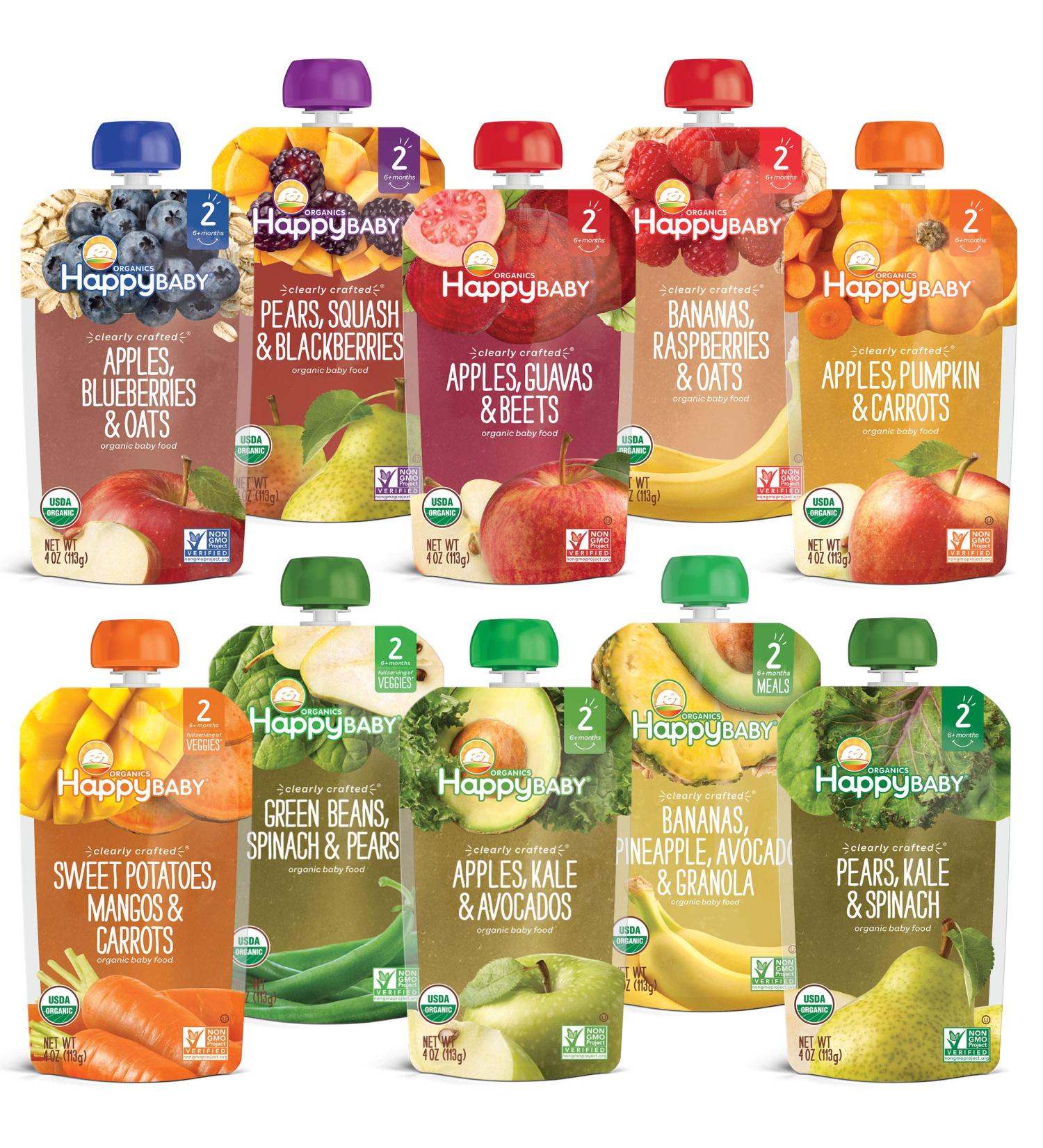 Happy Baby Organics Clearly Crafted Stage 2 Baby Food Variety Pack - 10 Pouches, 4 oz Each - Buy Online on GoSupps.com