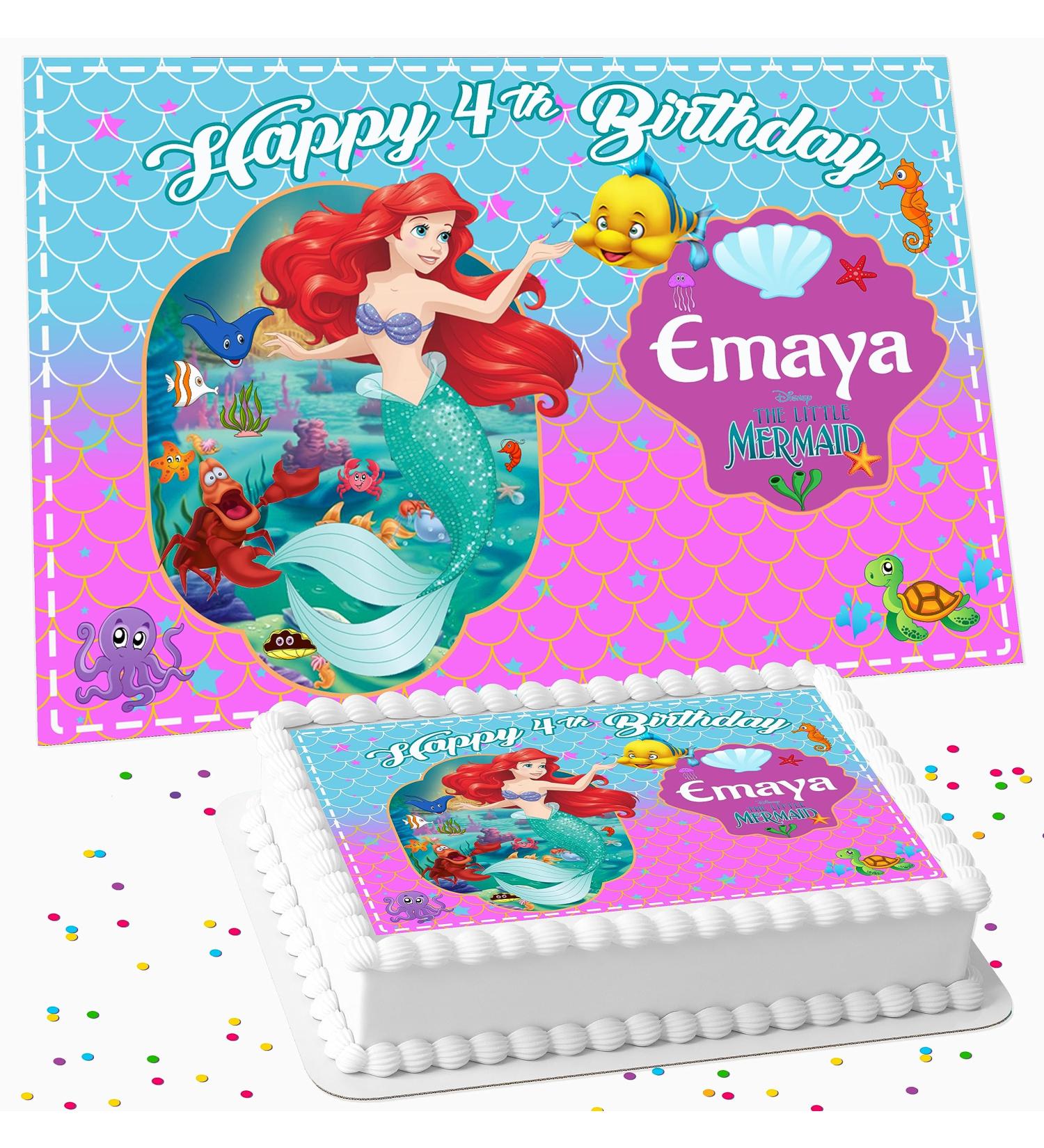 PRINCESS ARIEL BIRTHDAY PERSONALISED ICING EDIBLE COSTCO CAKE TOPPER R1-7782