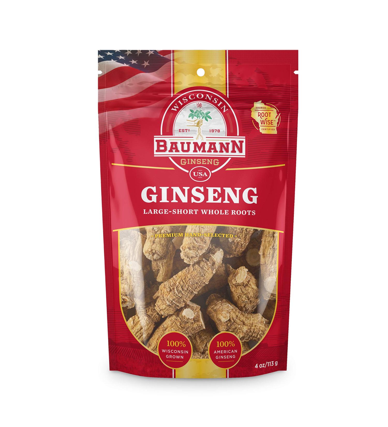 Baumann Wisconsin Ginseng Whole Roots - Large Short (4 oz.) - 100% Natural Wisconsin Grown Panax Ginseng Herb - Pure Dried American Ginseng with Antioxidant Ginsenosides for Enhanced Focus & Energy - Buy Online on GoSupps.com