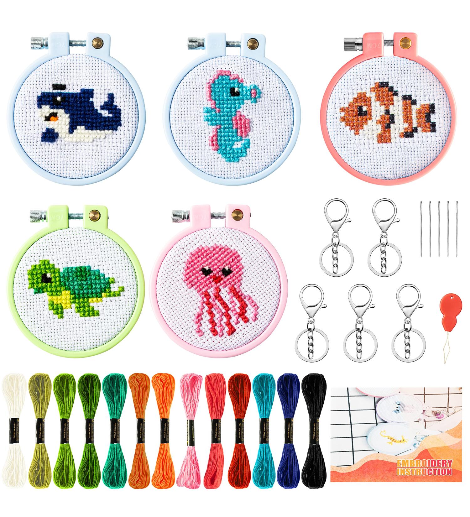 WATINC 5Pcs Kids Embroidery Kit - Sea Animals DIY Key Chain | Ocean Animal Themed Cross Stitch Starter Kit for Beginners and Adults - Buy Online on GoSupps.com