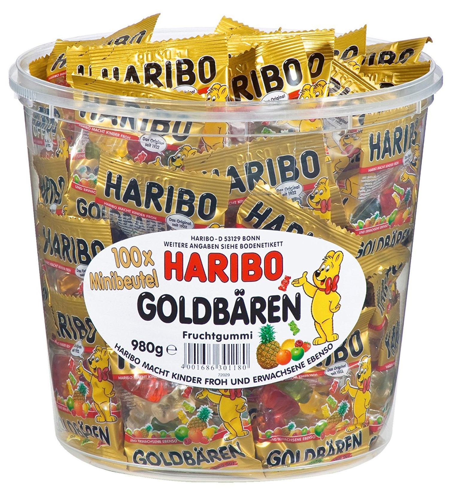 HARIBO Gold Bears Tin - Pack of 4 (4 x 100 Mini Bags 4 x 980g) | International Shipping Available - Buy Online on GoSupps.com