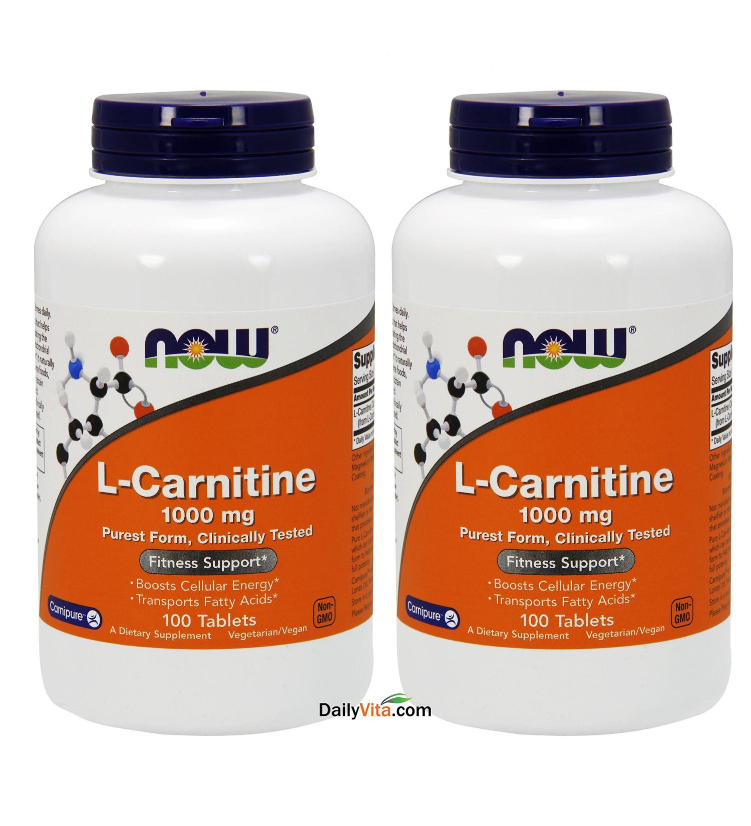 NOW Foods L- Carnitine Tartrate 1000mg, 100 Tablets (Pack of 2)