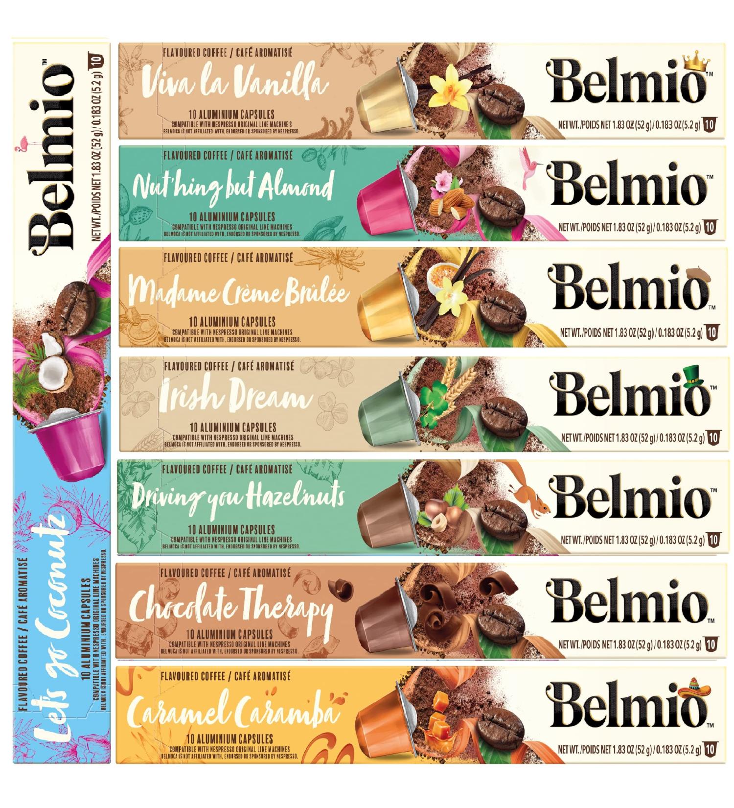 Belmio Variety Pack 8 Flavour Aluminium Coffee Capsules Pack of 8 (Total 80 Capsules) - Buy Online on GoSupps.com