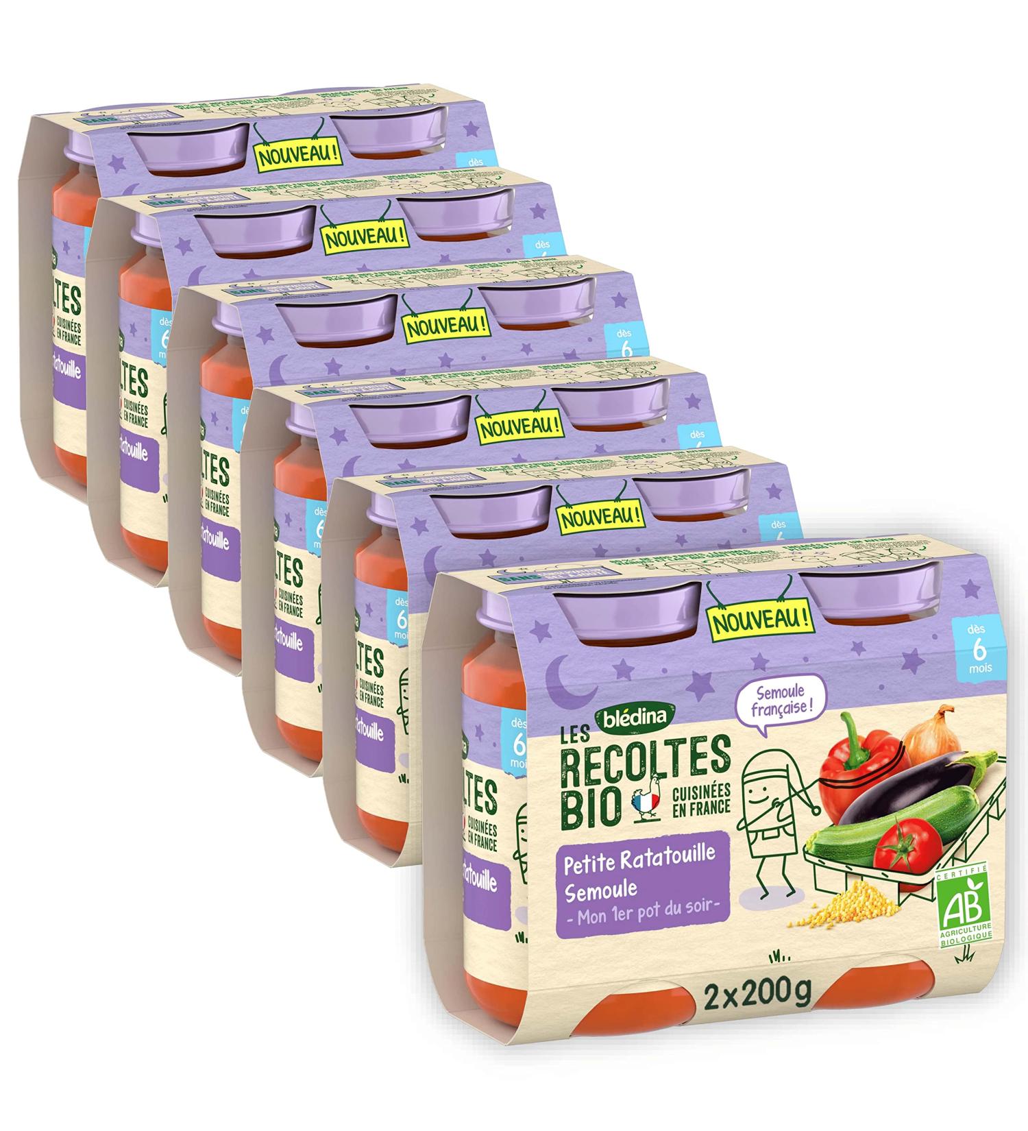 Bl dina - Les R coltes Bio - Ratatouille Provencale and Semolina - Organic and simple recipe - From 6 months - 12 Pots of 200g - Buy Online on GoSupps.com