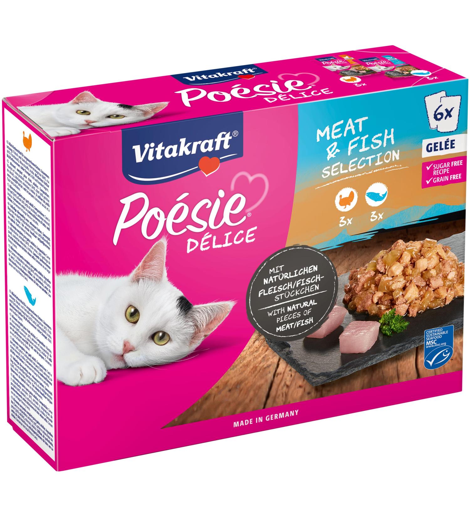 Vitakraft Po sie D lice - Adult Cat Jelly Meal - Meat and Fish Assortment with MSC: Turkey and Salmon - Grain-Free Recipe (6 - Buy Online on GoSupps.com