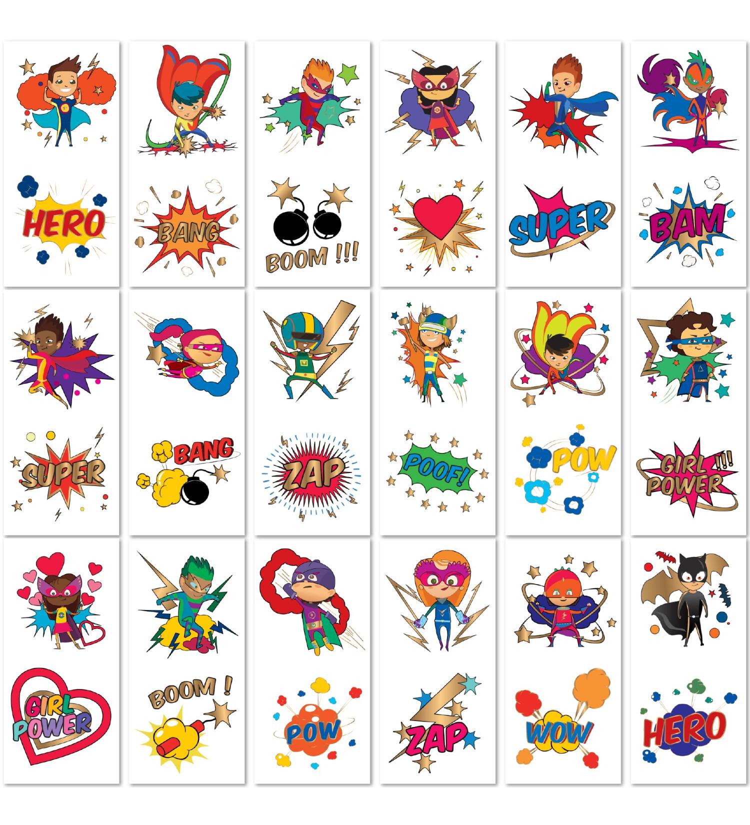 PapaKit Superheroes Temporary Fake Tattoo Set - 36 Unique Designs | Non-Toxic & Safe for Kids | Perfect Birthday Party Favor Gift - Buy Online on GoSupps.com