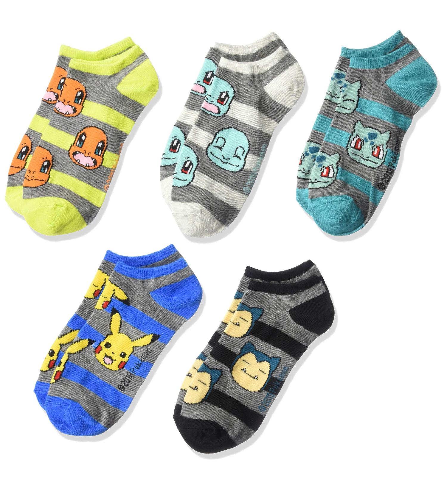 Pokemon Boys 5 Pack No Show Socks - Big Boys 9-11 - Assorted Grey Stripe - Buy Online on GoSupps.com