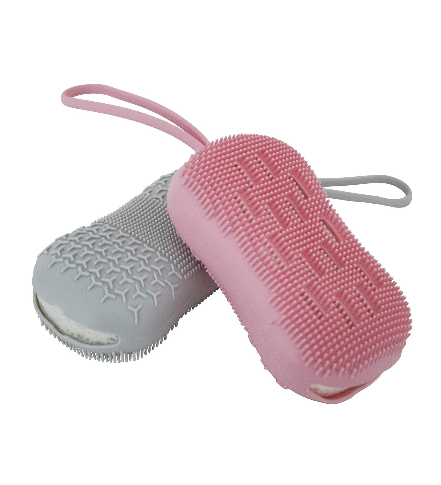 Serenity Select 2 Pack Exfoliating Silicone Body Sponge | Double-Sided Bath Shower Brush | Silicon Loofah with Built-in Sponge | Pink/Gray - Buy Online on GoSupps.com