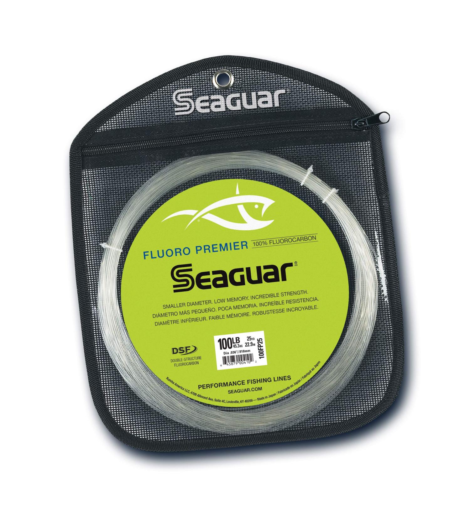 Seaguar Fluoro Premier 100% Fluorocarbon Fishing Line (DSF), 25-50Yds, 12-170Lbs Line/Weight, Clear 25-yards/100-pounds