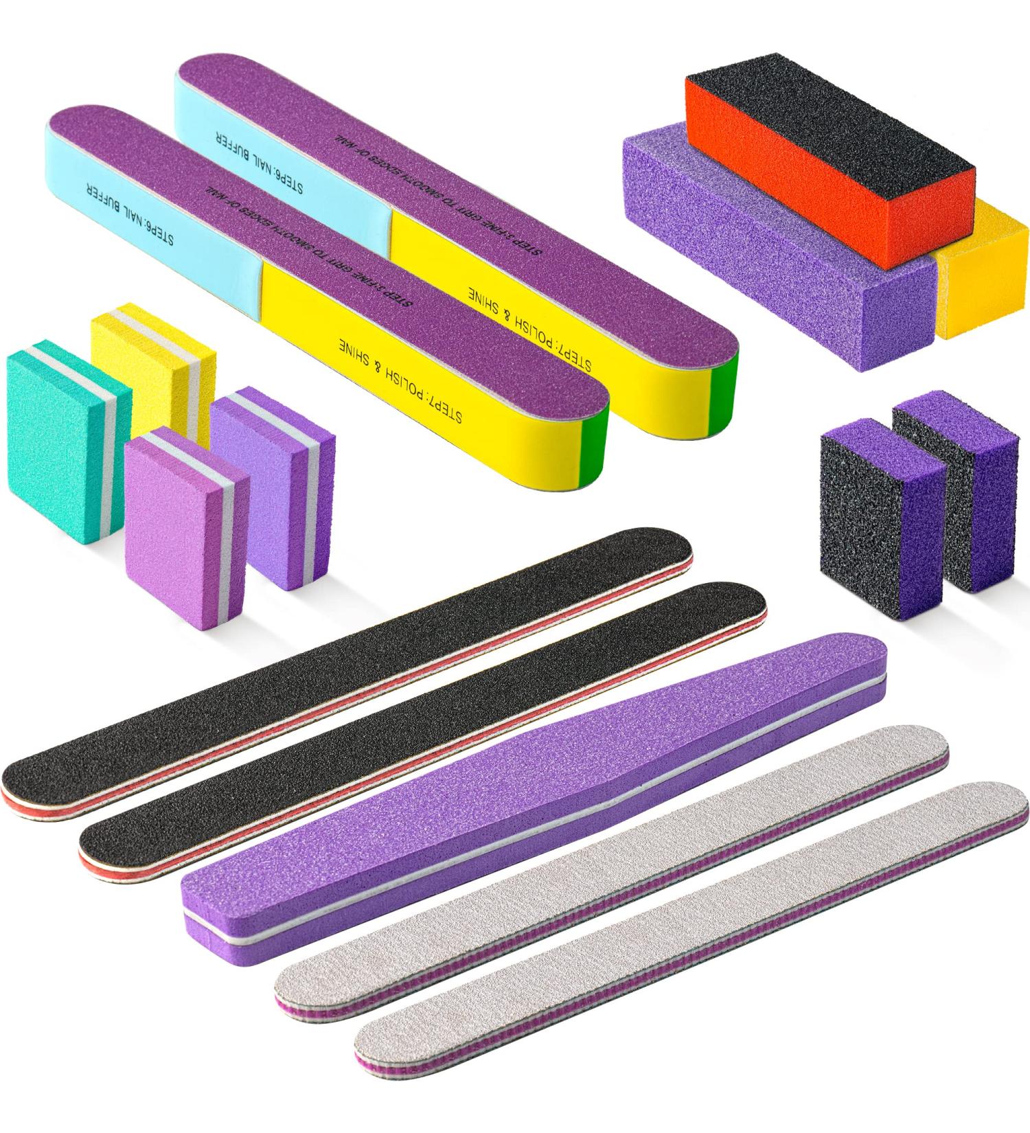16 Pcs Nail Files & Buffers Set - OVLUX Professional & Home Nail Buffer Block Tool - Double Sided Grit Files for Natural Nails - 7 Step Nail Strips - Buy Online on GoSupps.com