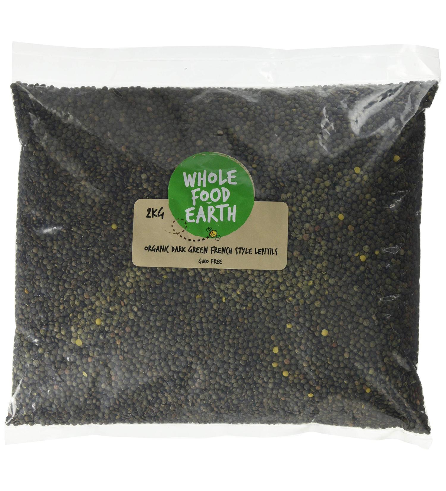 Wholefood Earth Organic Dark Green French Style Lentils 2kg - GMO Free, Vegan, Certified Organic - Buy Online on GoSupps.com