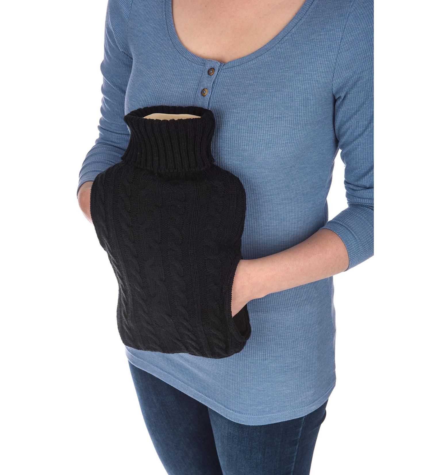 FiNeWaY 2L Hot Water Bottle Body Warmer with Pocket for Pain Relief | Knitted Black | Back, Neck, Shoulder, Leg Arthritis Relief - Buy Online on GoSupps.com