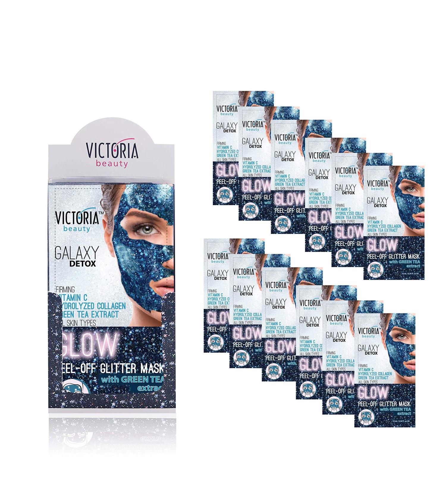Victoria Beauty Peel Off Mask - Glitter Glow Face Mask with Collagen Vitamin C & Green Tea for Blackheads | Optimal Facial Care (12 x 10ml) - Shop Now! - Buy Online on GoSupps.com