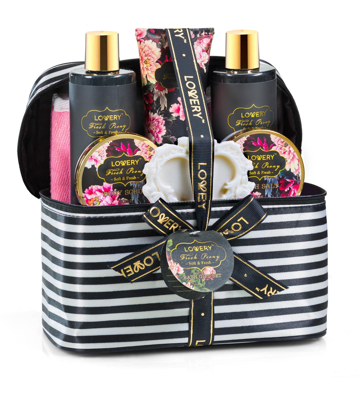 Peony Scented Home Spa Gift Basket for Him and Her | 8pc Bath & Body Set with Shower Gel, Lotion, Scrub, Soap, and more | Father's Day Gift Idea - Buy Online on GoSupps.com