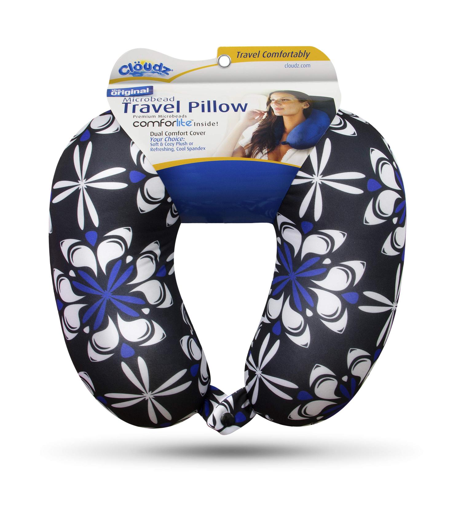 Cloudz Patterned Microbead Travel Neck Pillow - Black Purple & White Floral | Best for Comfort & Support - Buy Online on GoSupps.com