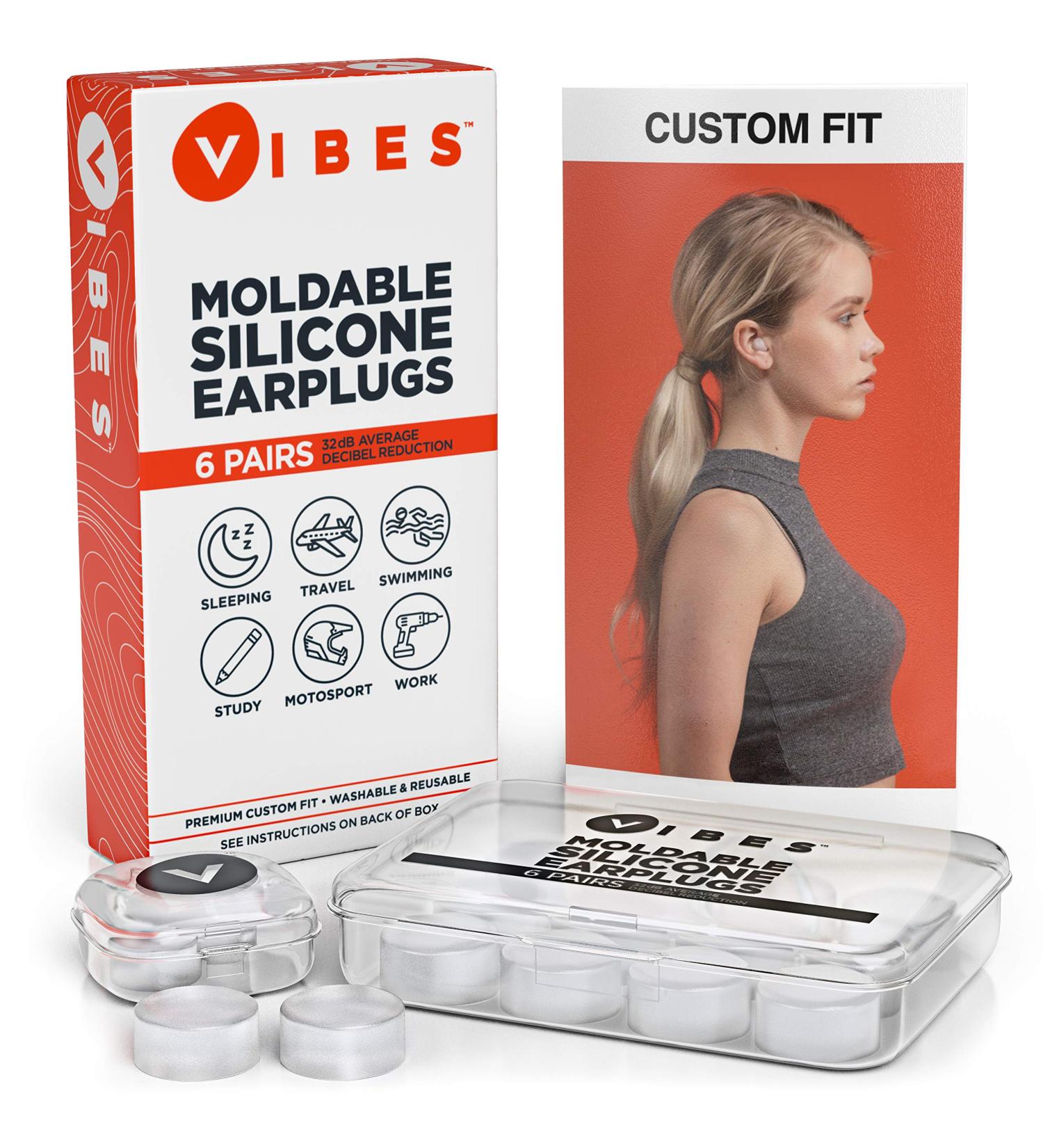 6 Pairs Vibes Silicone Ear Plugs - Custom Moldable Gel, Waterproof, 32 dB Noise Reduction for Sleep, Travel, Swimming, Studying, Construction - Buy Online on GoSupps.com