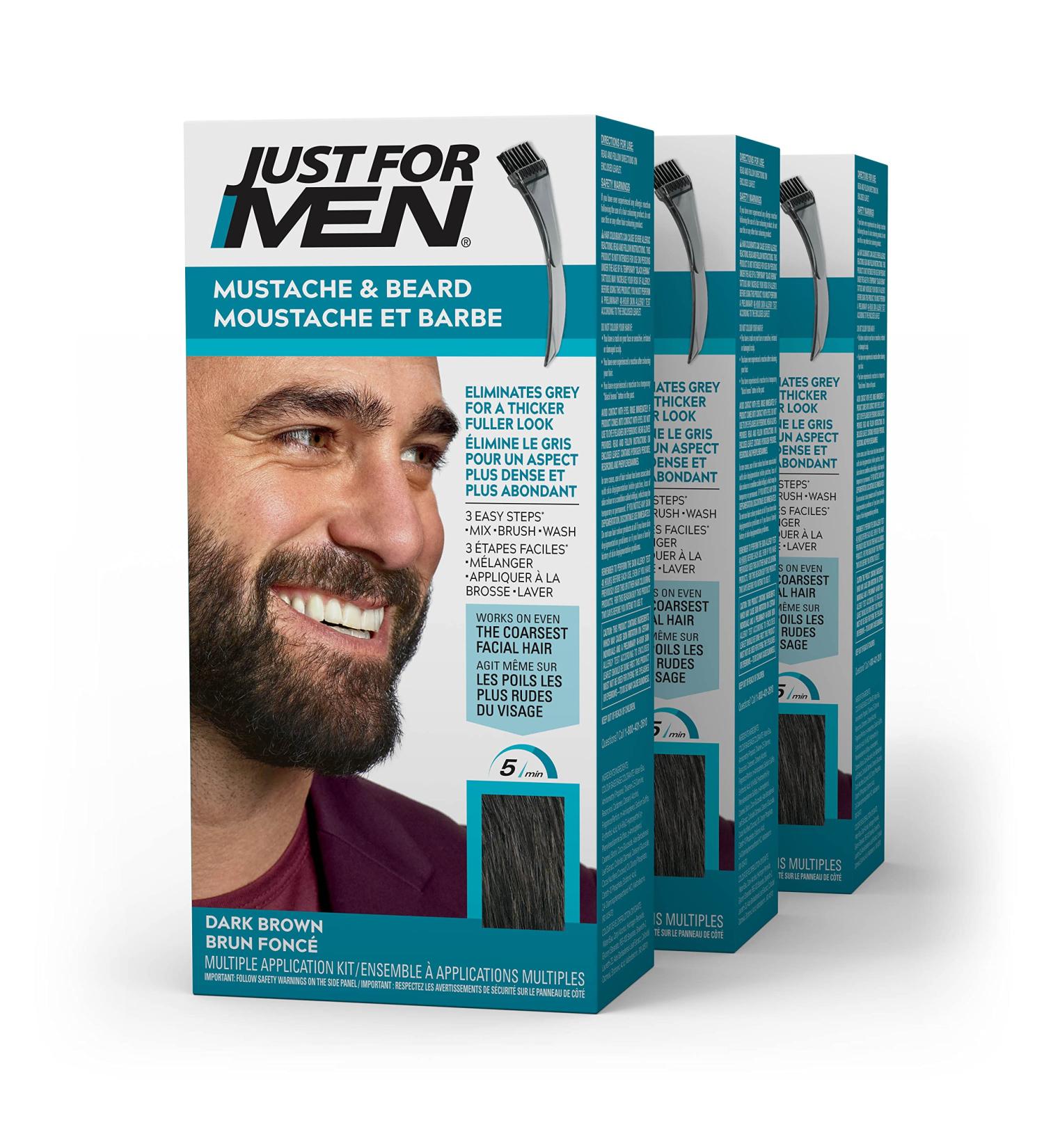 Just For Men Mustache & Beard Beard Dye for Men with Brush Included for Easy Application With Biotin Aloe and Coconut Oil for Healthy Facial Hair Dark Brown M-45 (3 Count) Dark Brown 3 count (Pack of 1) - Buy Online on GoSupps.com