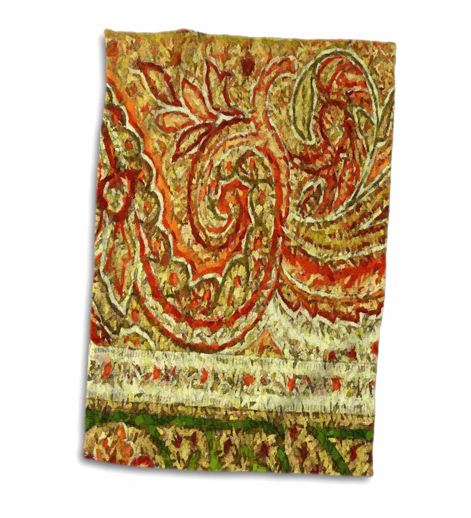 3D Rose Red Cream Olive Green Paisley Towel - 15 x 22 | TWL_34987_1 - Buy Online on GoSupps.com