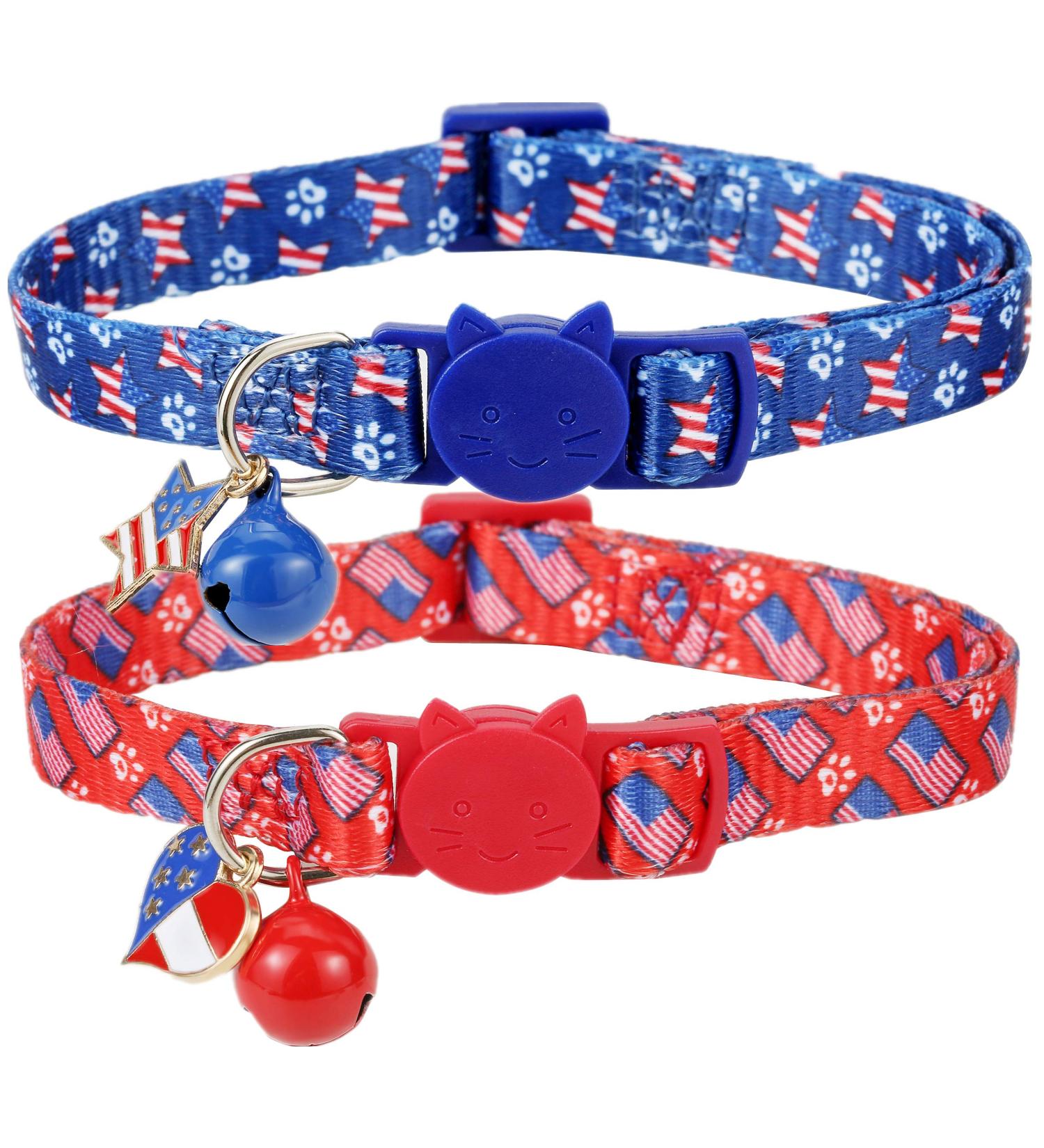 BoomBone 2 Pack American Flag Cat Collar Breakaway with Bell - USA Kitten Collar for 4th of July Independence Day - Buy Online on GoSupps.com
