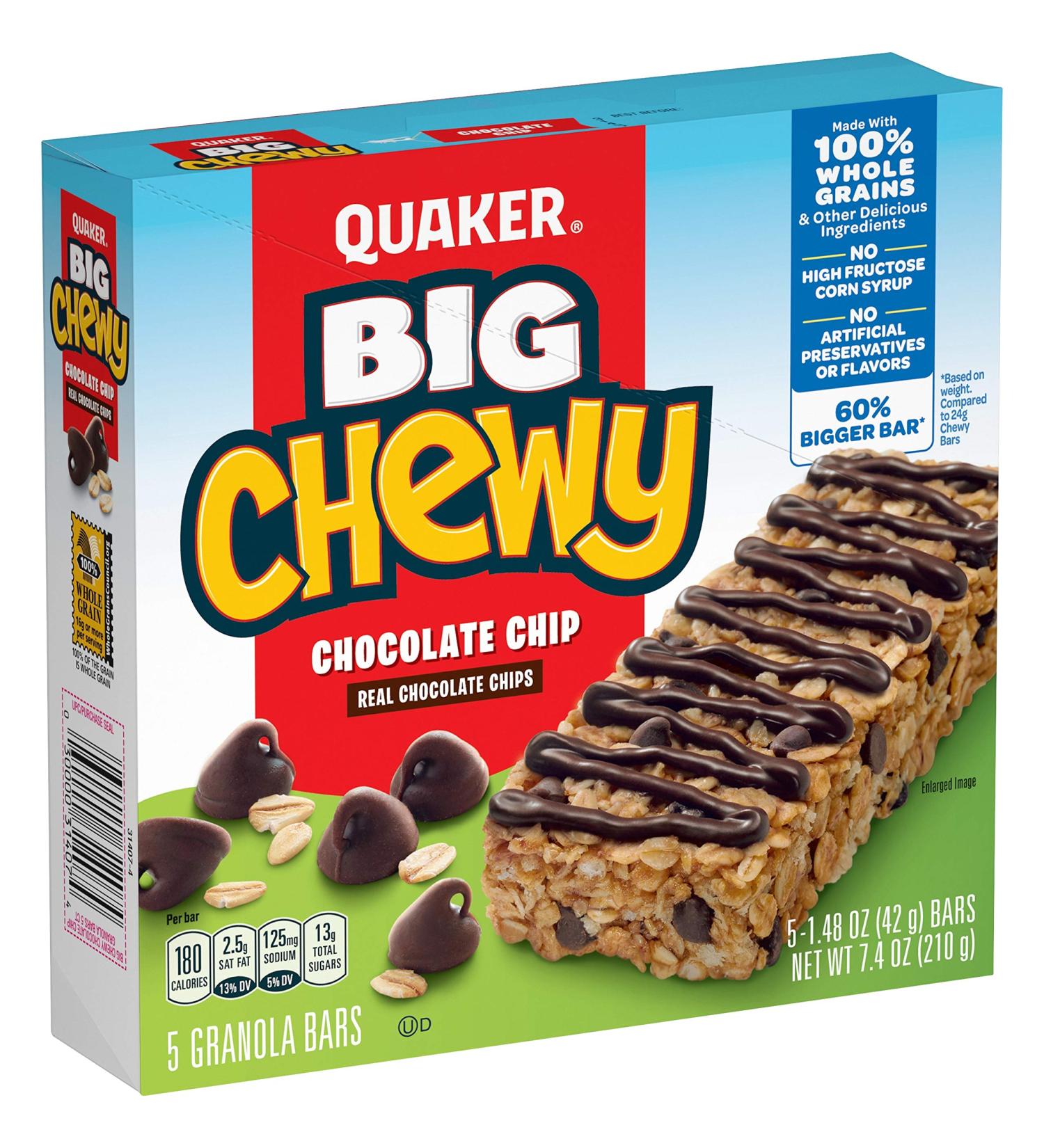 Quaker Big Chewy Granola Bars - 60% Larger - Chocolate Chip (5 Pack) - Buy Online on GoSupps.com