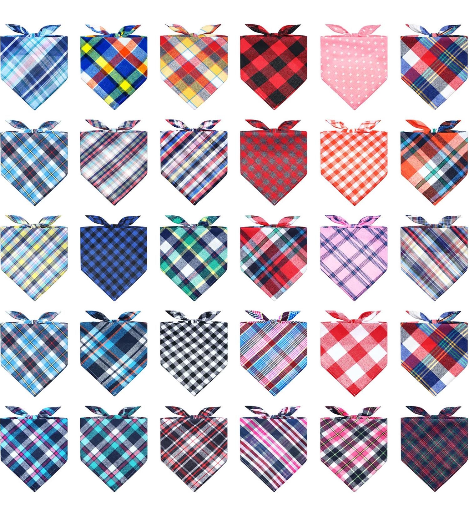 50 Pcs Plaid Dog Bandanas - Washable Triangle Bibs for Dogs - Pet Accessories for Small, Medium, Large Dogs - Buy Online on GoSupps.com