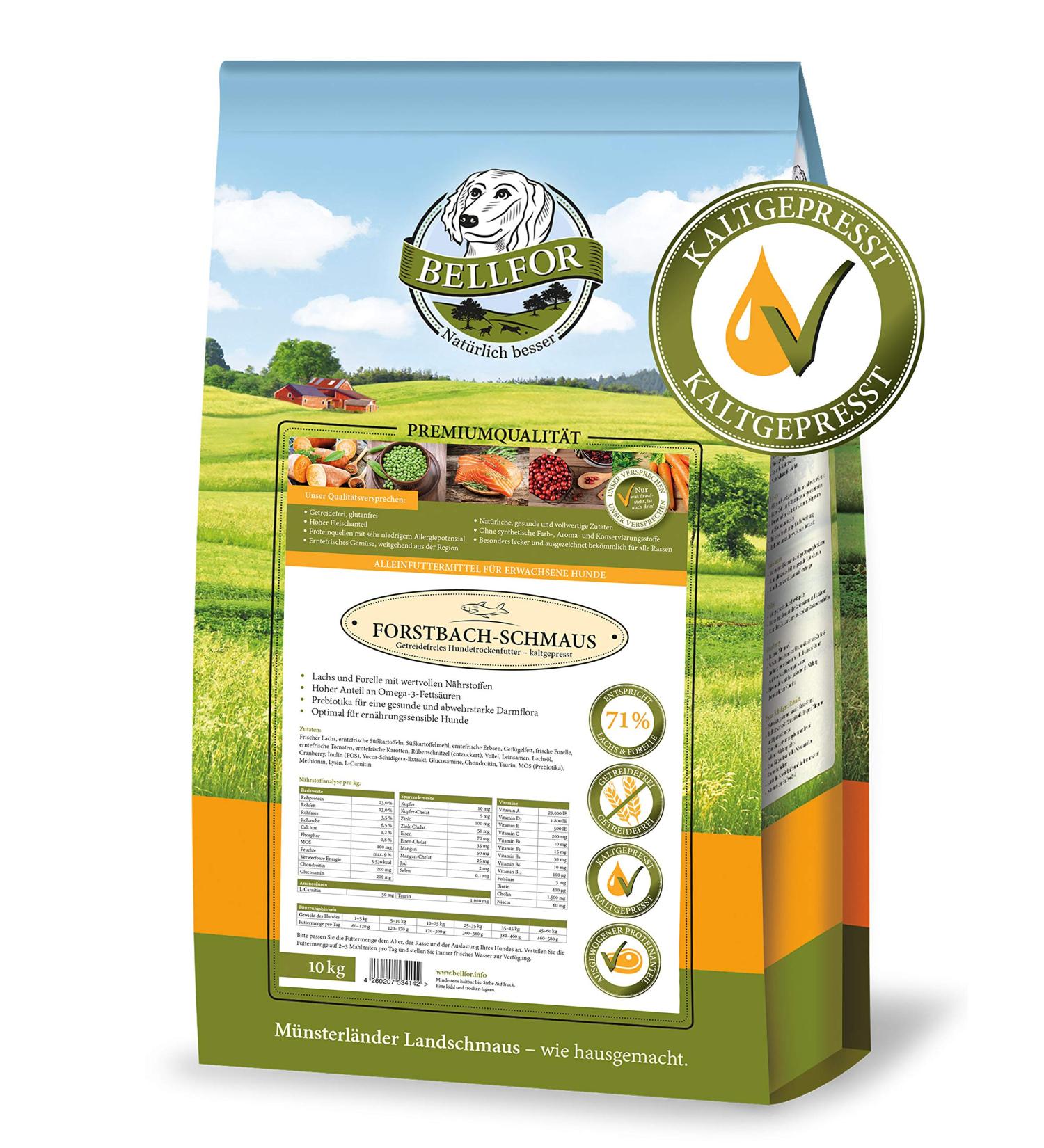 Bellfor Forstbach-Schmaus Cold-Pressed Dry Food without Grains with Salmon and Trout Rich in Natural Vitamins Minerals and Antioxidants 10 kg - Buy Online on GoSupps.com