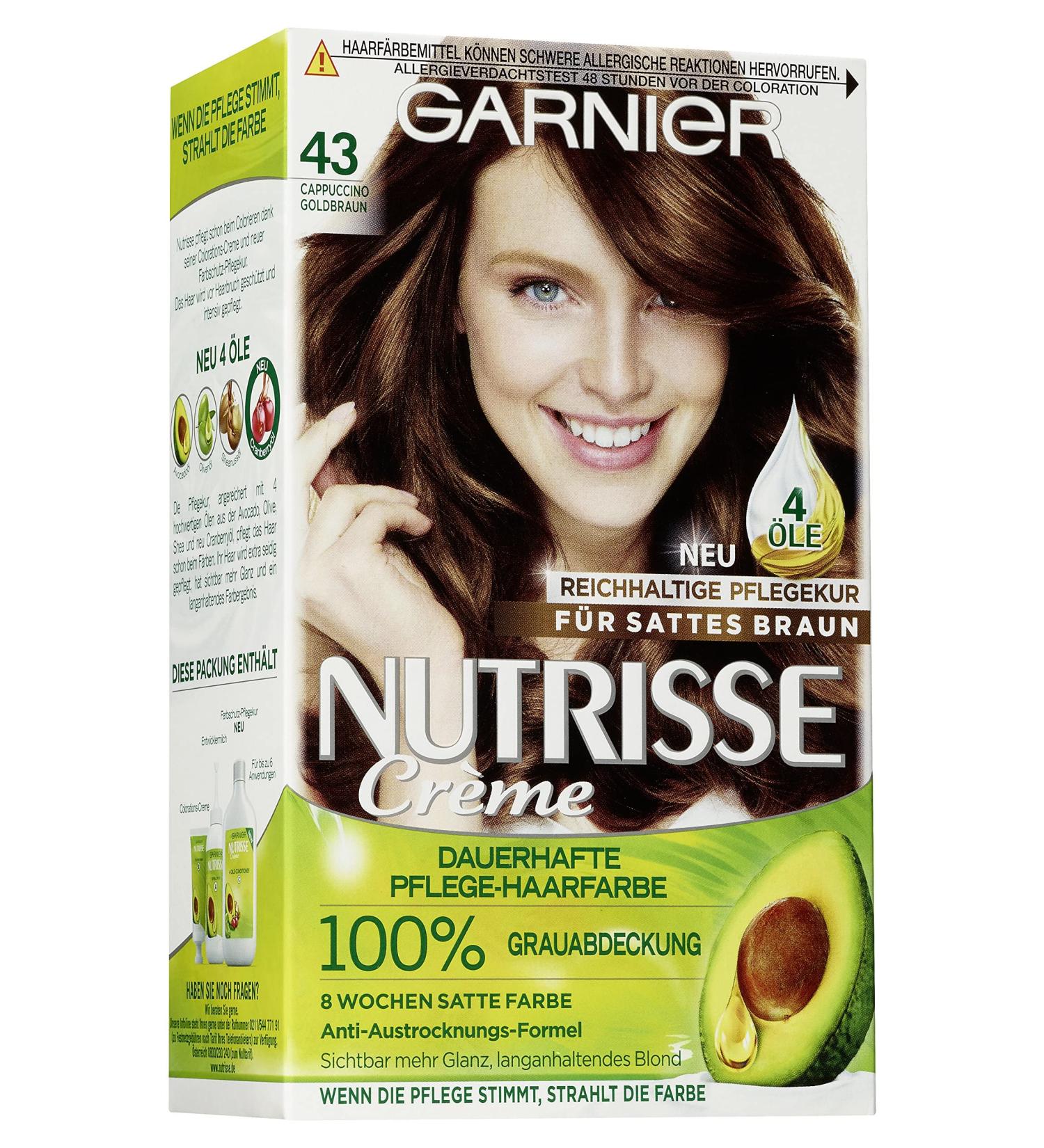 Garnier Nutrisse Permanent care hair color with nourishing fruit caves coloring with 8 weeks stop ultra cr me tint 043 cappuccino gold brown 1 piece (1 Pack)