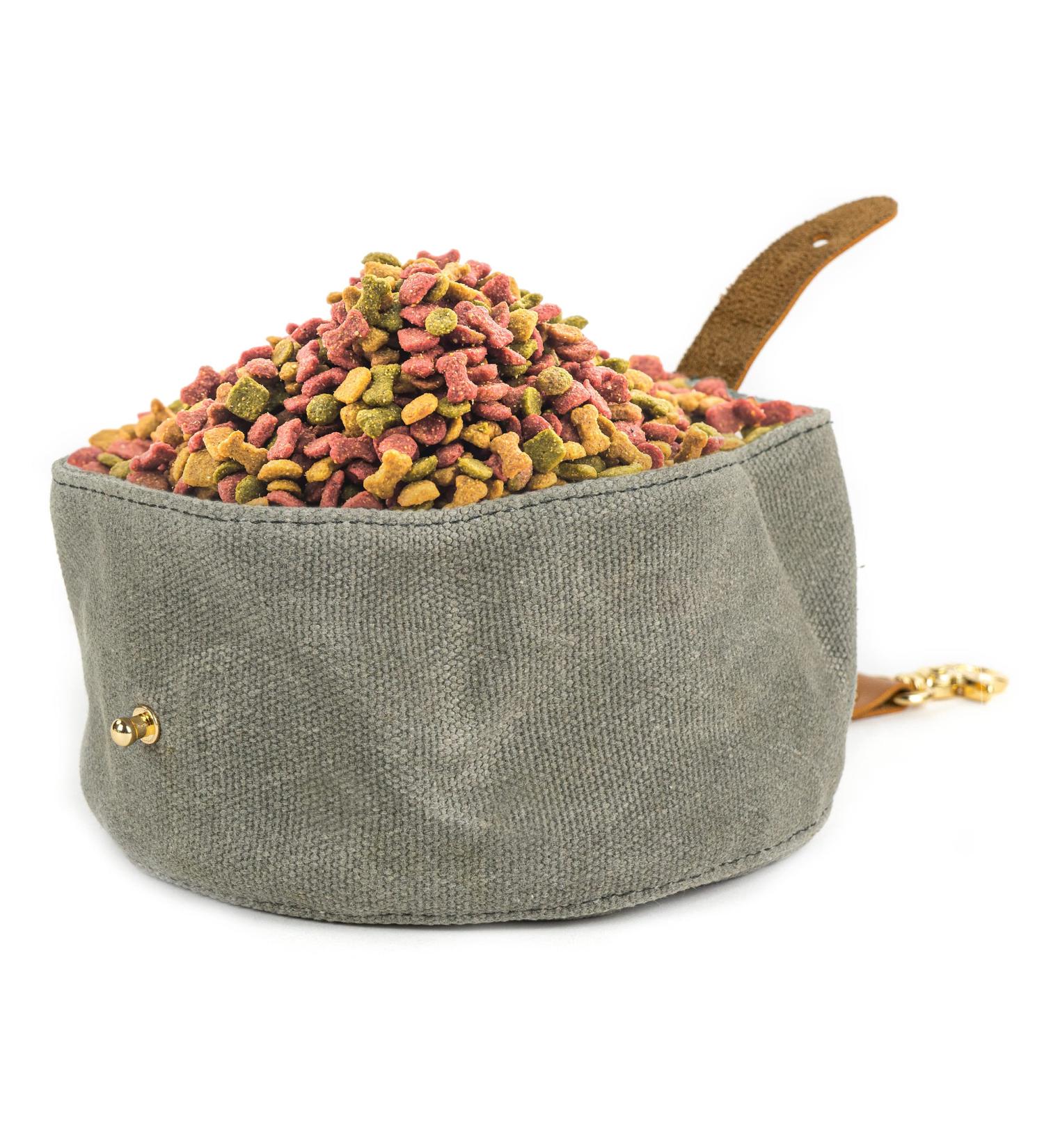 Buust Foldable Dog Bowl - Waxed Fabric Travel Apple in Gray - 1L Water Bowl for Dogs - Perfect for On-the-Go - Buy Online on GoSupps.com