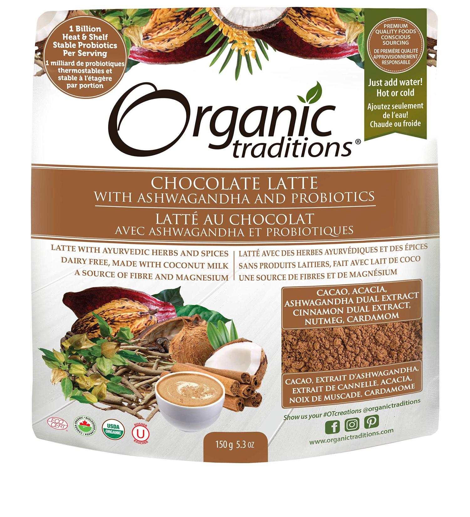 Organic Traditions Chocolate Latte with Ashwagandha & Probiotics â€“ 5.3 oz (150 g) | Boost Wellness & Flavor - Buy Online on GoSupps.com