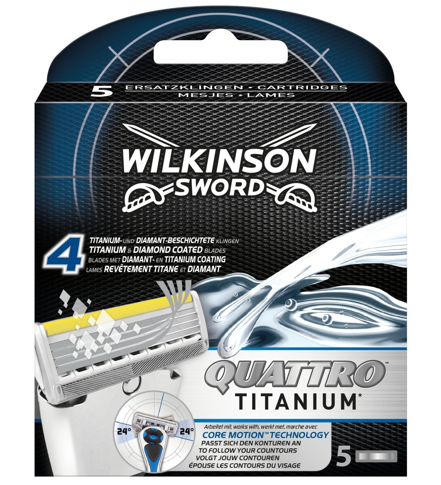 Wilkinson Sword Quattro Titanium Core Motion Razor Blades for Men's Shavers 5 Pieces 5 pieces (1 pack)