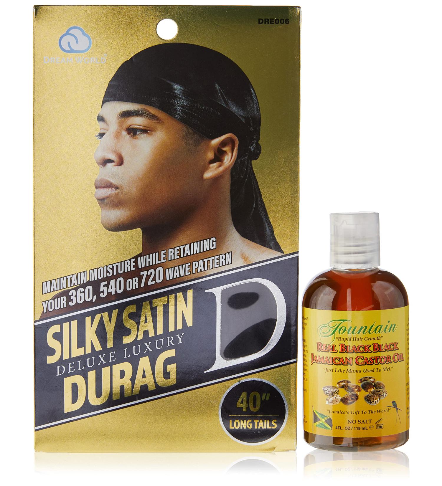 Fountain Real Black Jamaican Castor Oil - Premium Beard & Mustache Growth Oil for Men - 4 Oz Hair Thickener & Luxury Satin Durag - Buy Online on GoSupps.com