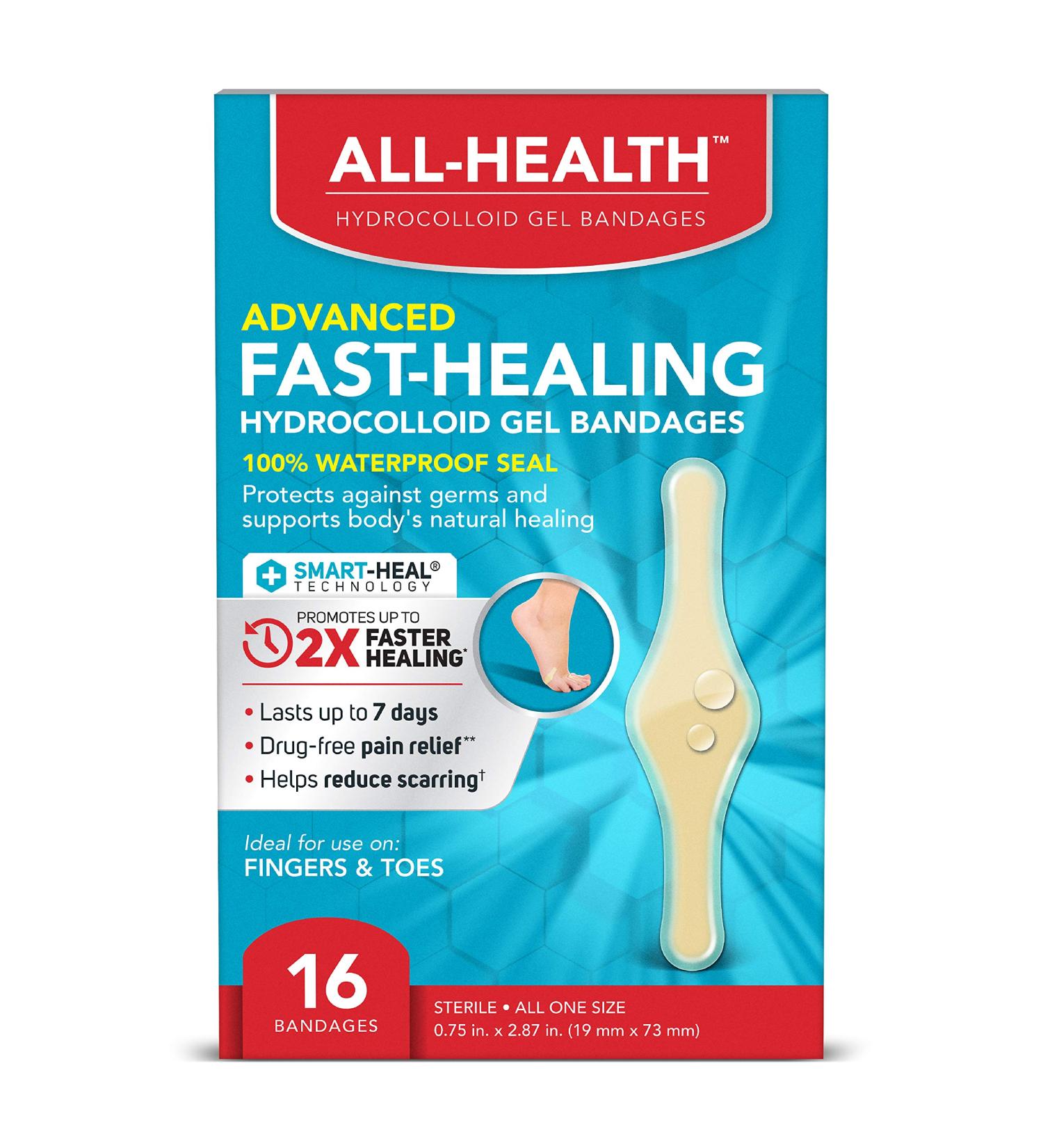 All Health Advanced Fast Healing Hydrocolloid Gel Bandages for Fingers & Toes - 16 ct | 2X Faster Healing for Blisters & Wound Care - 16 Count - Buy Online on GoSupps.com