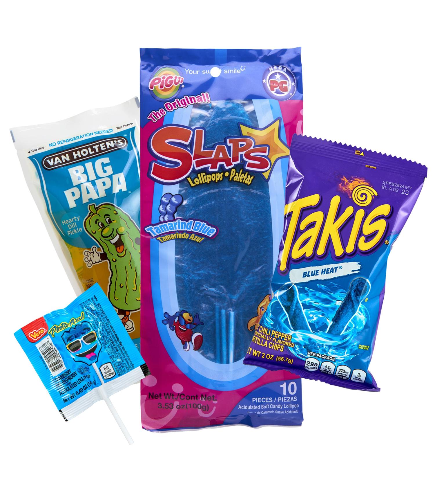 Snackbox Blue - Party Mix Snacks with Takis Heat Pigui Slaps Tamarind van Holten Big Papa & Vero Lollis - International Shipping Available - Buy Online on GoSupps.com