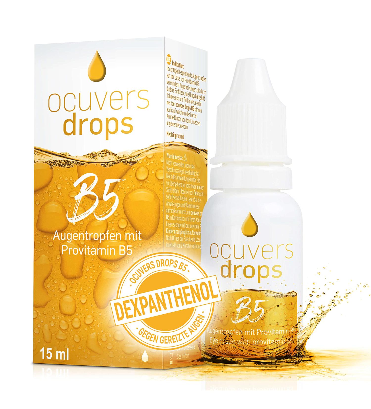 Ocuvers Drops B5 - High-Dose 15ml Eye Drops with 2% Dexpanthenol & Hydraflex for Dry Red Burning Eyes | Ethanol-Free & Contact Lens Safe - Buy Online on GoSupps.com
