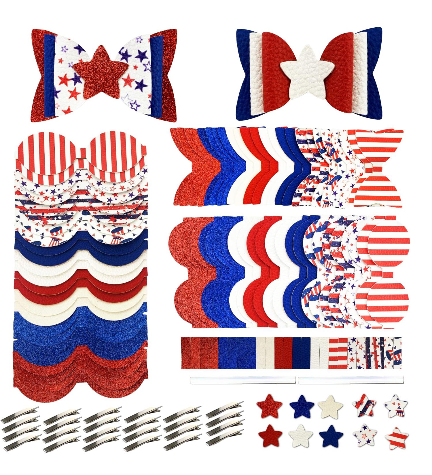 AOUXSEEM 4th of July Independence Day Hair Bow DIY Kit - 24 Sets | Pre Cut Pieces & Hair Clips Included - Buy Online on GoSupps.com