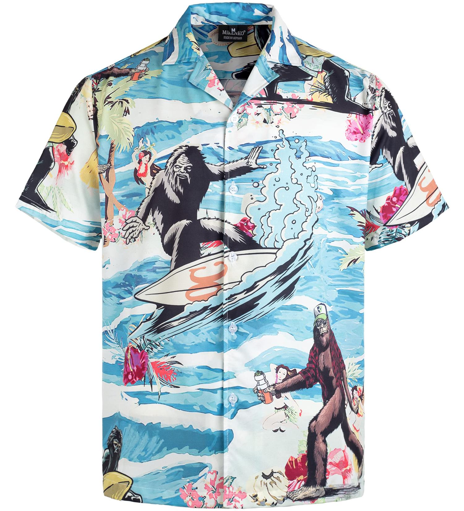 Mikenko Funny Hawaiian Shirt for Men Beer Bigfoot Print, 3XL-4XL Sizes, Short Sleeve Summer Beach Button Down - Buy Online on GoSupps.com