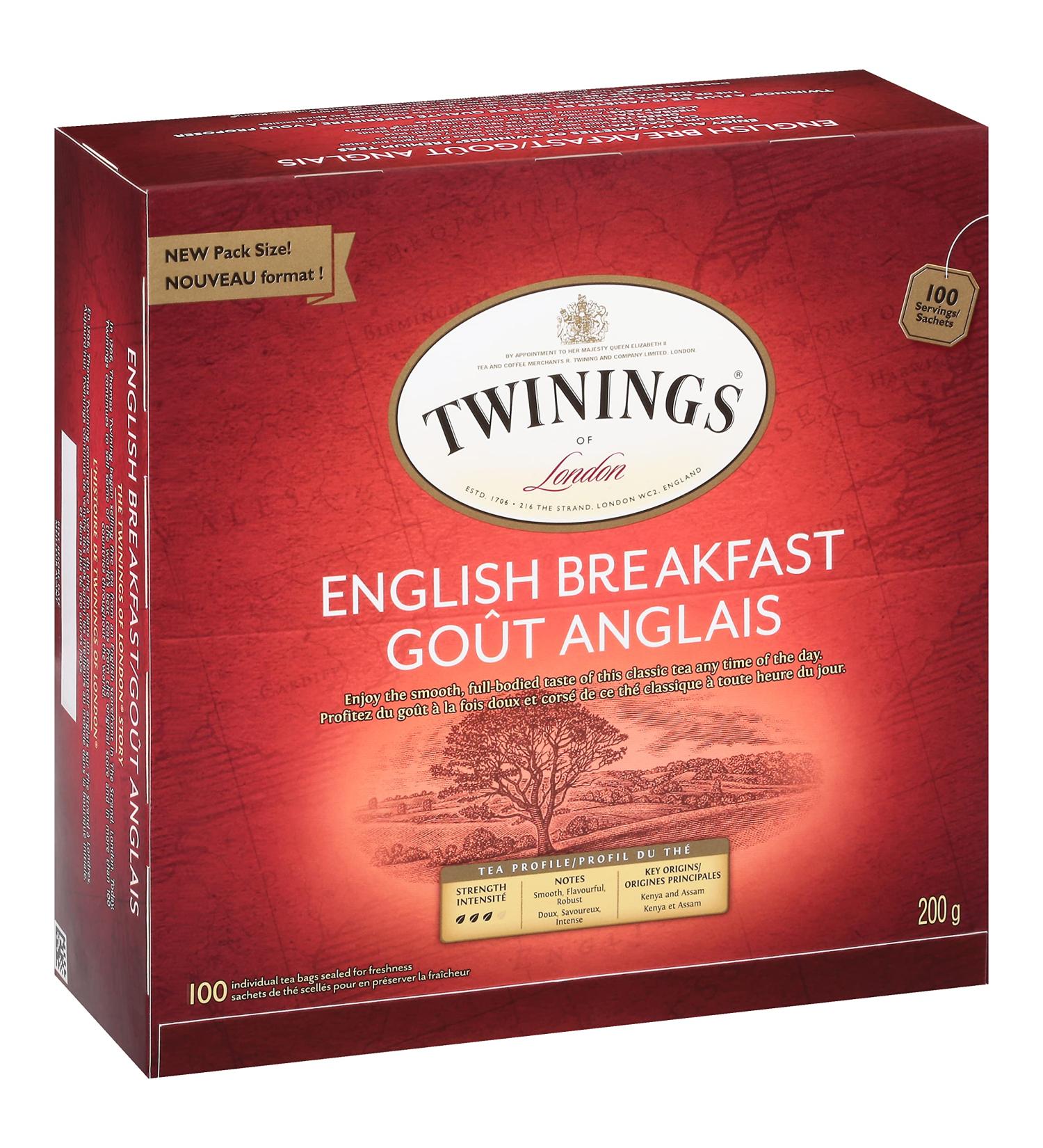 Twinings English Breakfast Individually Wrapped Tea Bags | Caffeinated Smooth Flavourful Robust Black Tea | 100 Count (Pack of 4) | Enjoy Hot or Iced Classic English Breakfast 100 Count (Pack of 4) - Buy Online on GoSupps.com