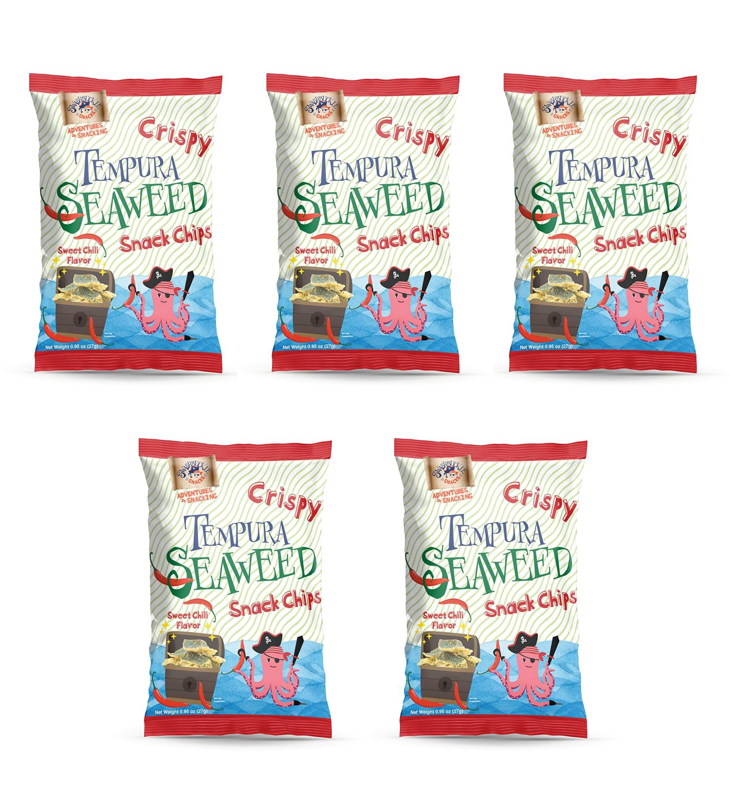 Swashbuckle Snacks Sweet Chili Tempura Seaweed Chips 0.95oz (27g) - Pack of 5, Made in Japan - Buy Online on GoSupps.com
