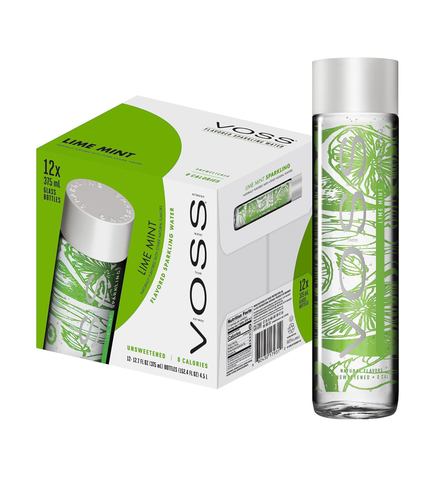 VOSS Water Lime Mint 375 ml natural fruity taste pack of 12 (disposable 12 x 375 ml) Lime Mint 375 ml (pack of 12)