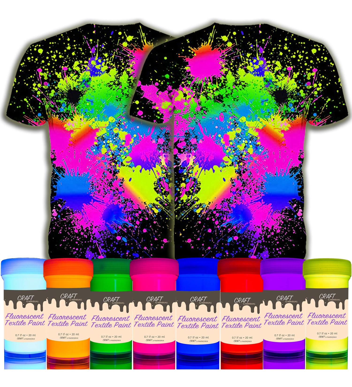 Fabric Neon UV Paint Set - 8 Fluorescent Black Light Colors - 20ml each - Buy Online on GoSupps.com