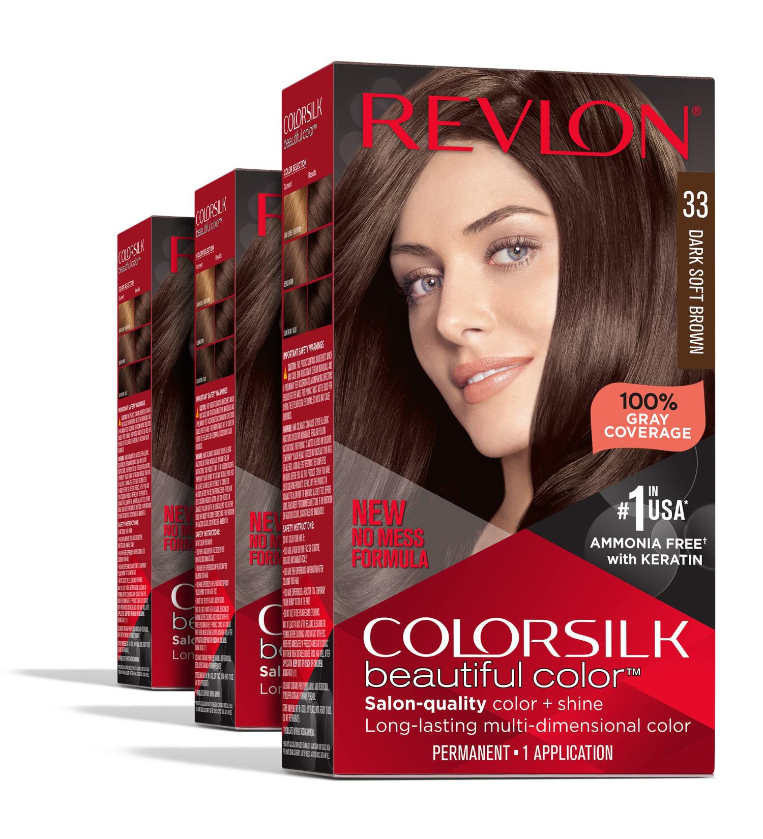 Revlon Colorsilk Permanent Brown Hair Dye - Pack of 3 | 33 Dark Soft Brown | Ammonia-Free with Keratin & Amino Acids - Buy Online on GoSupps.com