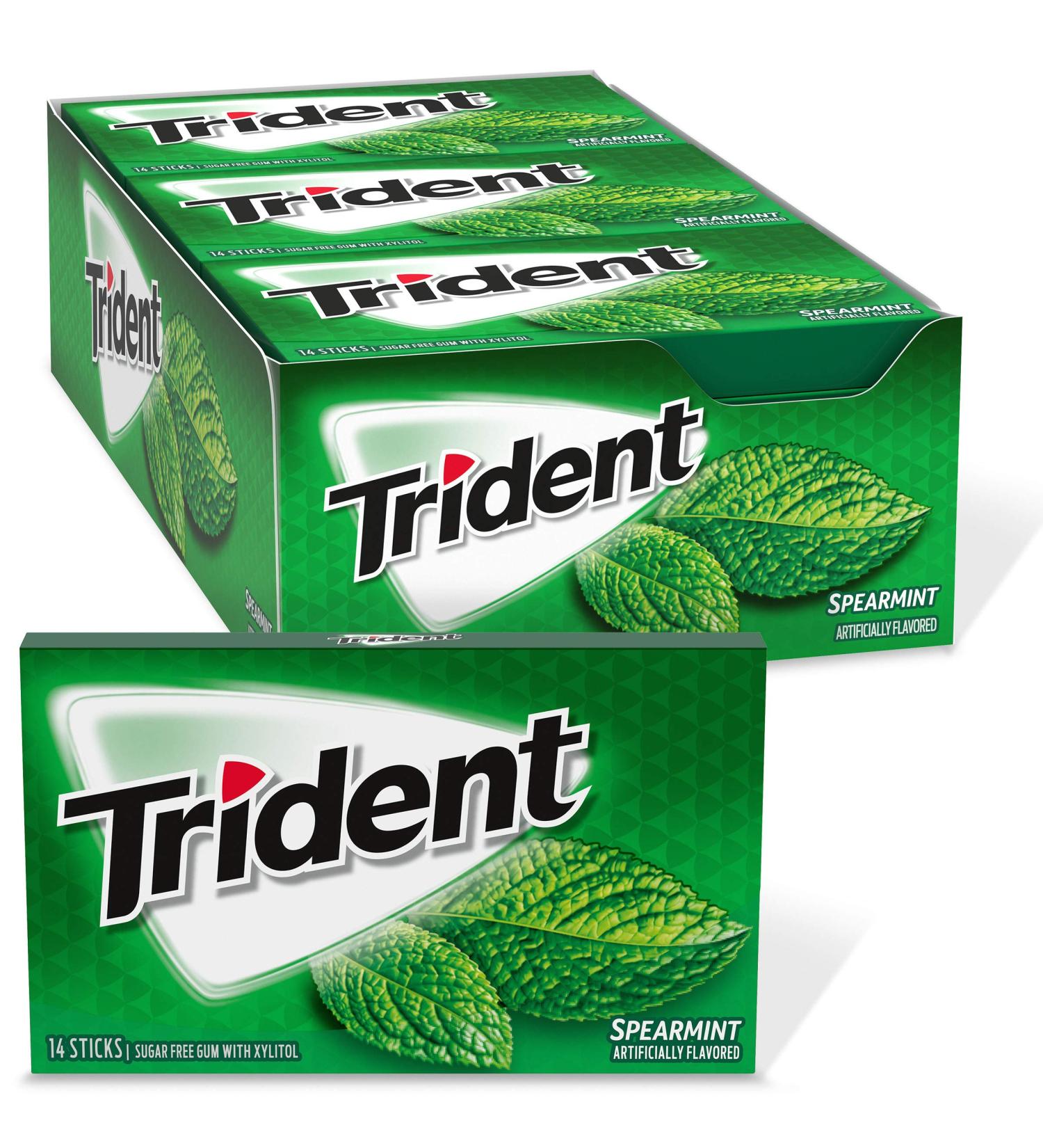 Trident Spearmint Sugar Free Gum 168 Pieces - 12 Packs, 14 Pieces Each - Buy Online on GoSupps.com