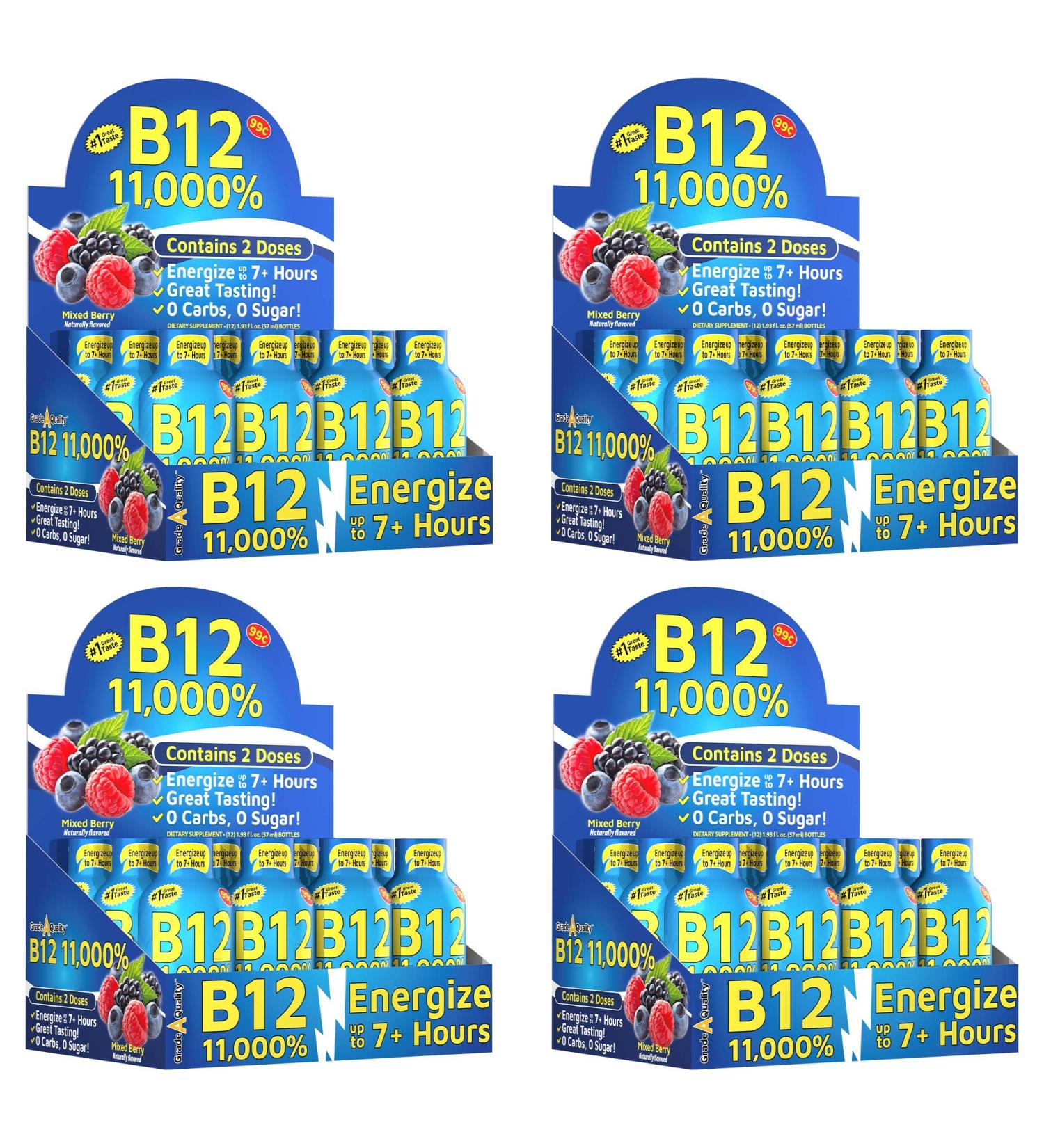 Vitamin Energy Shots - Mixed Berry Flavor | 48 Count | Boost Energy for 7+ Hours - Buy Online on GoSupps.com