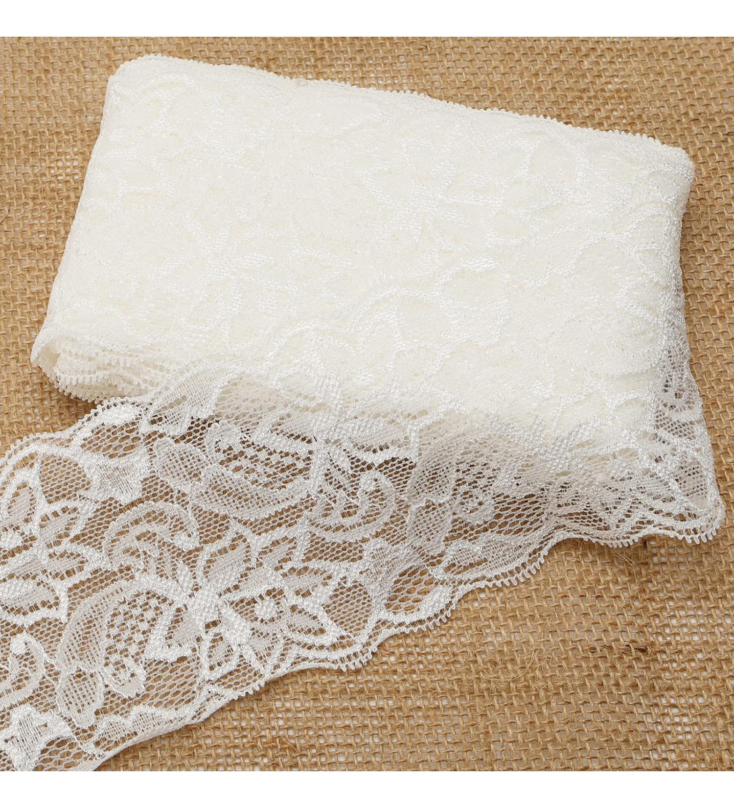 VGOODALL 3 Inch White Lace Ribbon - 10 Yards Elastic Floral Lace Trim for DIY Crafts and Wedding Decor - Buy Online on GoSupps.com